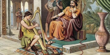 Image for article: King Saul's Troubled Spirit Soothed By Sick New Effects Pedal David Got For His Harp