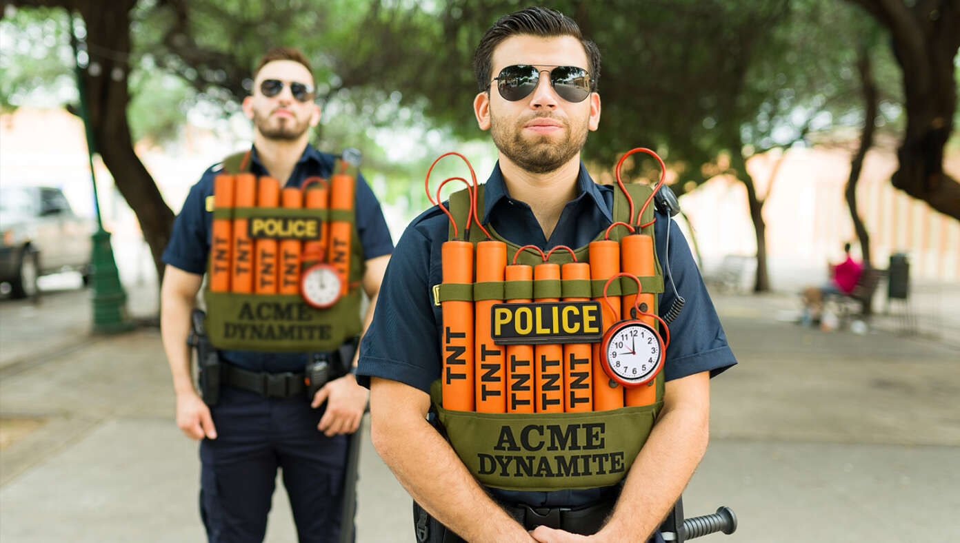 Image for article: Michigan Police Help Muslim Immigrants Feel Welcome By Wearing Suicide Vests