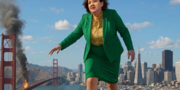 Image for article: Authorities Warn Katie Porter Has Grown To 600 Feet And Is Currently Rampaging Through San Francisco