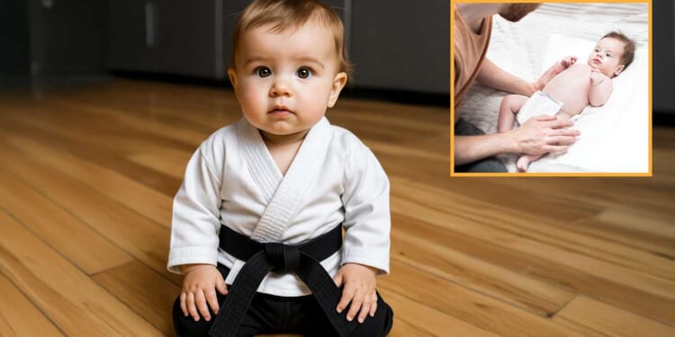 Image for article: Baby Attains 3rd-Degree Blackbelt In Rolling Out Of Diaper Changes