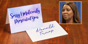 Image for article: Letitia James Smooths Things Over By Sending Trump Heartfelt 'Sorry I Maliciously Prosecuted You' Card