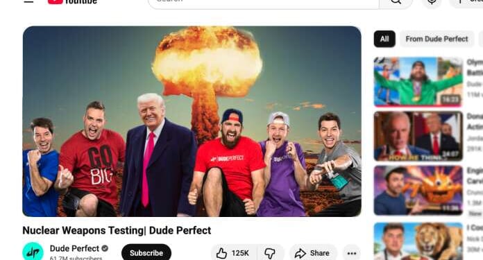 Image for article: Trump Orders Nuclear Weapons Testing To Be Carried Out By The Guys From Dude Perfect
