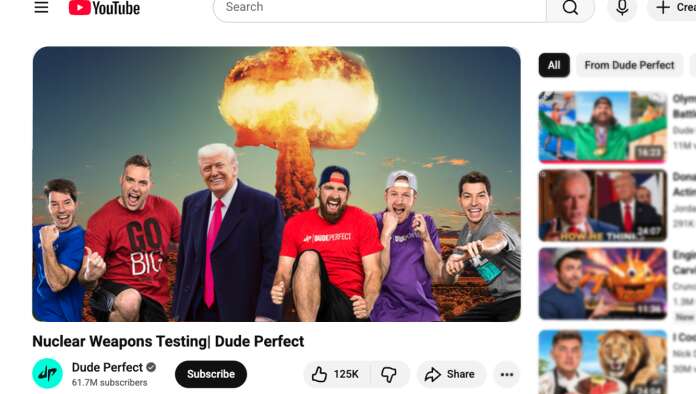 Image for article: Trump Orders Nuclear Weapons Testing To Be Carried Out By The Guys From Dude Perfect