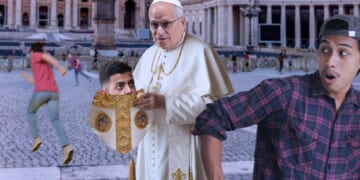Image for article: 17 Illegal Immigrants Found Hiding Under Pope's Hat