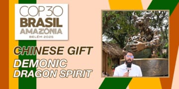 Chinese Gift Demonic Dragon Spirit Statue to Brazil for Climate Summit