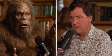 Image for article: Latest Tucker Guest Bigfoot Reveals How Mind-Controlling Chemtrails Are Sprayed Over The Flat Earth By The Jews
