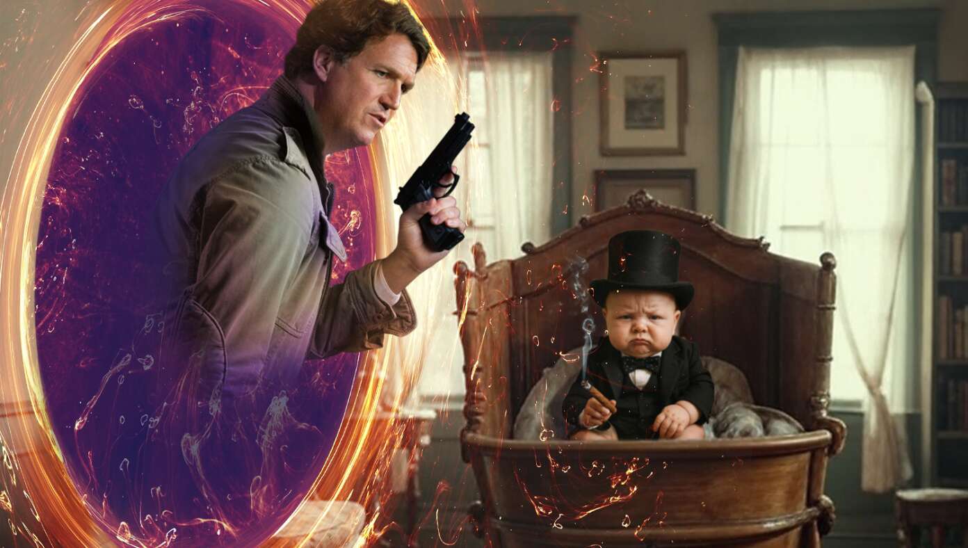 Image for article: Tucker Carlson Builds Time Machine To Kill Baby Churchill
