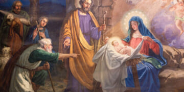 Image for article: 'Do You Think This Is Him?' Asks Shepherd Pointing To Baby With Glowing Halo