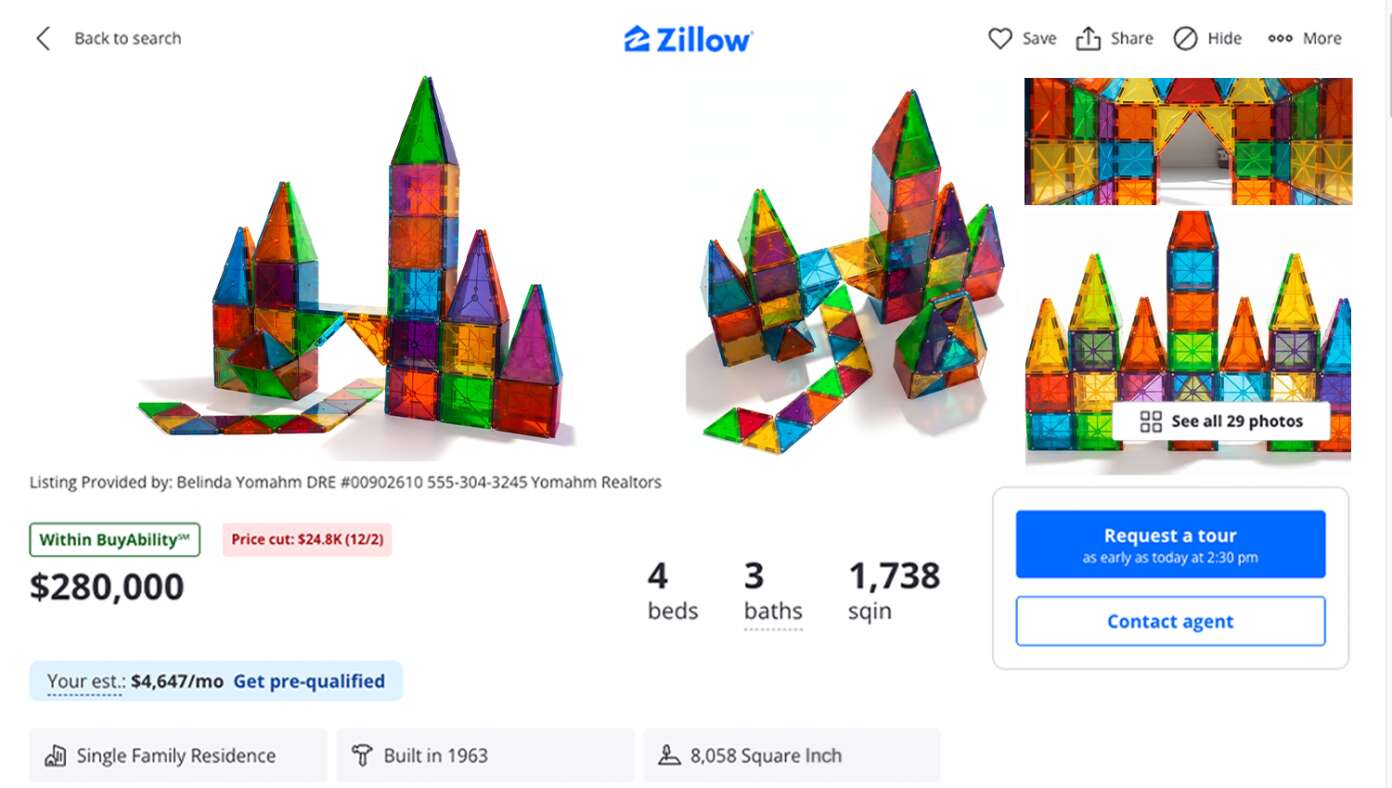 Image for article: Toddler’s Magnetic Tile House Listed For $280K On Zillow