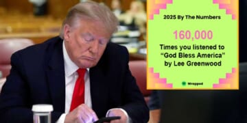 Image for article: Trump's 2025 Spotify Wrap Reveals He Listened To 'God Bless The USA' 160,000 Times