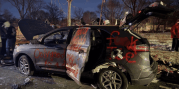 Anti-ICE Mob Spraypaints 'Only Good Agent is a Dead One' on Destroyed Car
