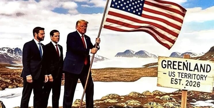 GREENLAND GRAB! Trump Trolls European Leaders, Shares AI Shot Planting Flag — 'Est. 2026'