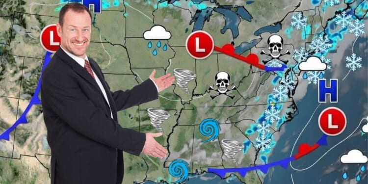 Image for article: Gleeful Weatherman Excitedly Announces Dangerous Storm Likely To Kill Everyone