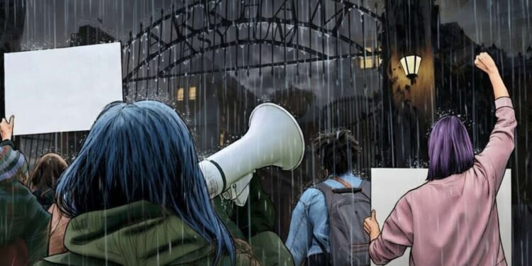 Image for article: Gotham’s Liberal Women Gather Outside Arkham To Protest Arrest Of The Joker