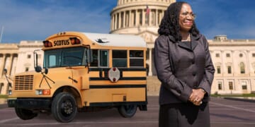 Image for article: Ketanji Brown Jackson Arrives At Work In Official SCOTUS Short Bus