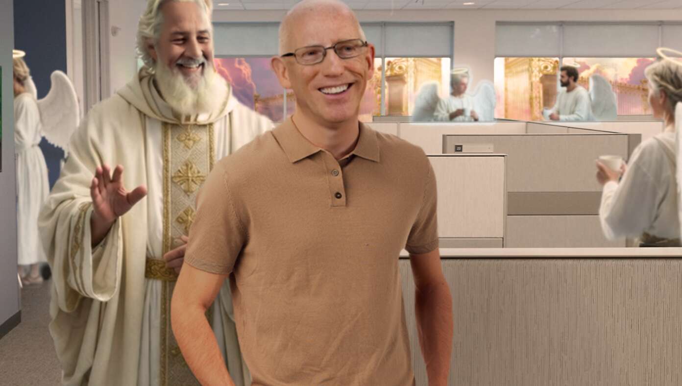 Image for article: St. Peter Shows Scott Adams To His Glorious Heavenly Cubicle