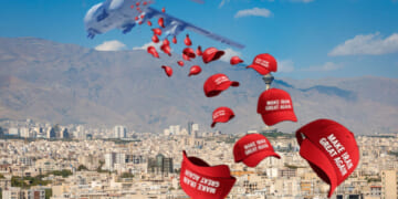 Image for article: Trump Airdrops 'Make Iran Great Again' Hats To Help Iranian Protesters