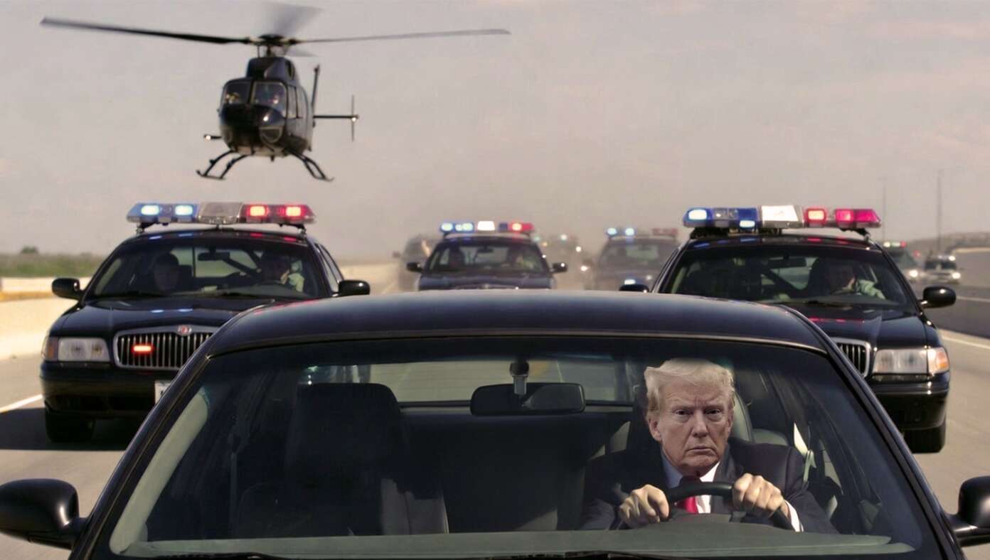 Image for article: Trump In High-Speed Chase From International Cops After Breaking International Law