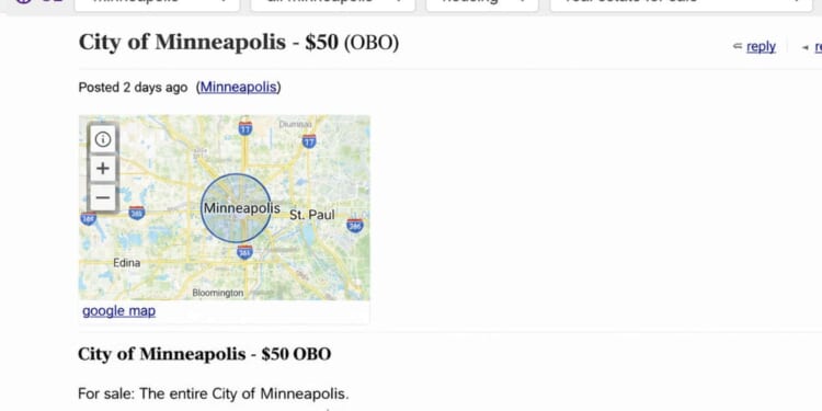 Image for article: U.S. Posts Minneapolis On Craigslist ($50 OBO)