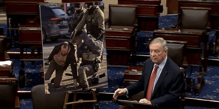 WHERE'S YOUR HEAD?! Dick Durbin Uses AI ICE Image on Senate Floor, Agent in Pic Clearly Missing Head [WATCH]