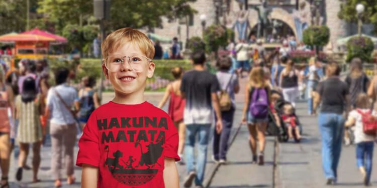 Image for article: Stupid Kid In 'Hakuna Matata' Shirt Doesn't Know The Film Ultimately Repudiates The Song's Message As Simba Realizes He Must Fulfill His Role In The Natural Order To End The Chaos And Suffering Caused By His Hedonistic Pursuit Of Pleasure
