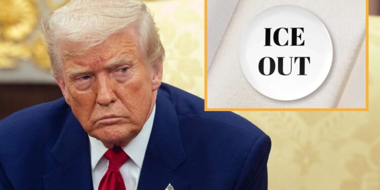 Image for article: Tearful Trump Ends Deportations After Seeing Celebrities Wearing ‘ICE OUT’ Pins