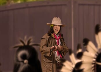 Image for article: 'The Injuns Are A-Comin!' Cries Billie Eilish Loading Musket To Defend Home From Tribe Of Redskins