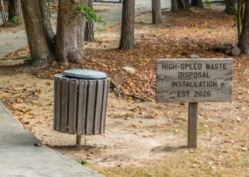 Image for article: California Celebrates Installation Of Single L.A. Trash Can That Cost $400 Billion And Took 18 Years To Build