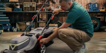 Image for article: 'Soon...,' Whispers Dad To Dormant Lawnmower In Garage