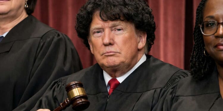 Image for article: Trump Sneaks Onto Supreme Court Bench Cleverly Disguised As Justice Sotomayor