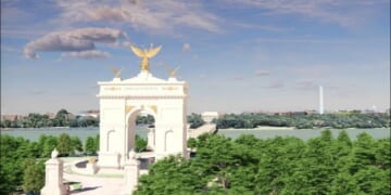 Trump unveils 250-foot triumphal arch near Washington ahead of America’s 250th anniversary