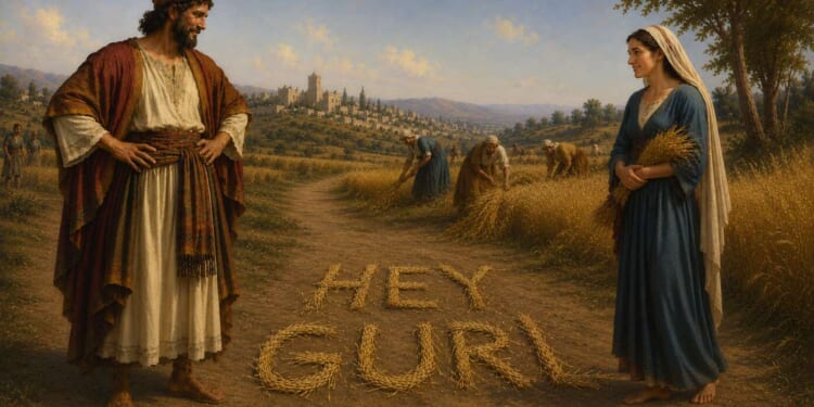 Image for article: Boaz Carefully Arranges Stalks Of Grain On Ground To Spell Out ‘Hey Gurl’