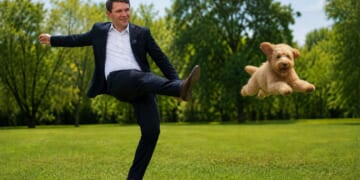 Image for article: 'Jesus Never Said You Can't Do This!' Shouts James Talarico While Dropkicking Labradoodle