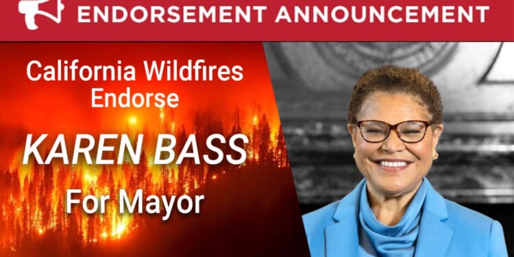 Image for article: Karen Bass Endorsed By California Wildfires