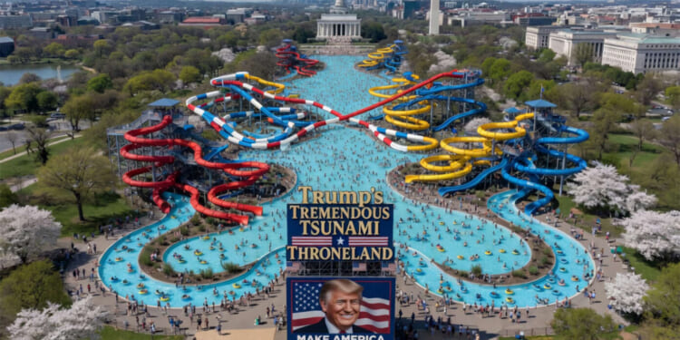 Image for article: Trump Turns Reflecting Pool Into Massive Water Park