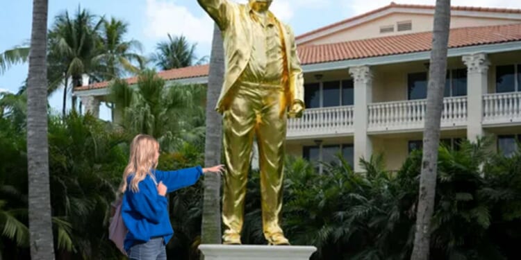 Image for article: Woman Healed Of Liberalism After Touching Golden Trump Statue