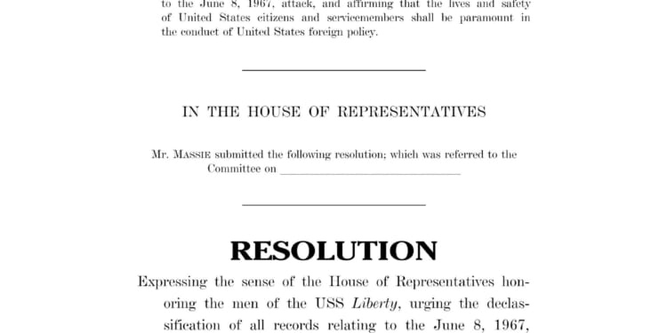 Massie Introduces Resolution to Honor USS Liberty Crew, Declassify All Records.