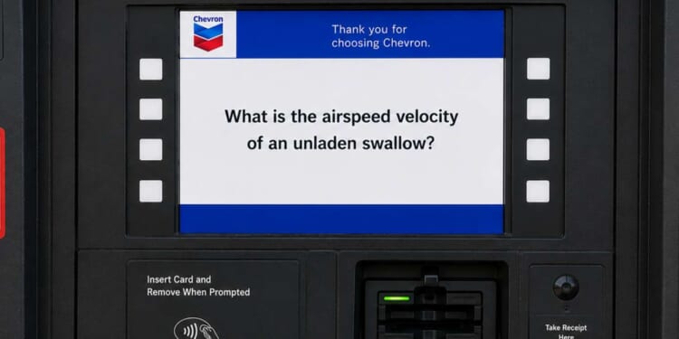 Image for article: Gas Pump Now Asks If You Want Car Wash, Receipt, Rewards, And If You Know The Airspeed Velocity Of An Unladen Swallow