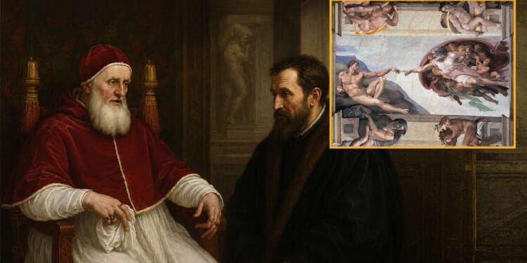 Image for article: Pope Gently Tells Michelangelo He Really Wanted Ceiling To Be More Of A Neutral Gray