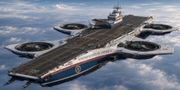 Image for article: Trump Unveils New Air Force One Helicarrier