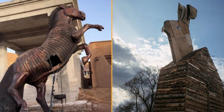 Image for article: Christopher Nolan Criticized For Not Depicting Trojan Horse As Historically Accurate Large Wooden Rabbit
