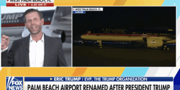 Eric Trump Makes First Landing at Newly Renamed President Donald J. Trump International Airport