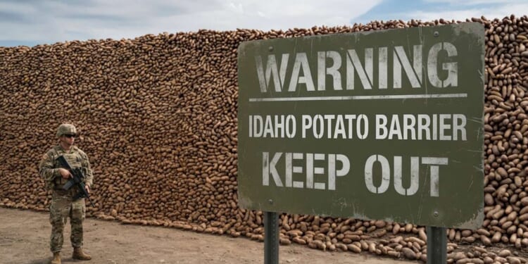 Image for article: Idaho Builds Border Wall Out of Potatoes to Keep Out Californians