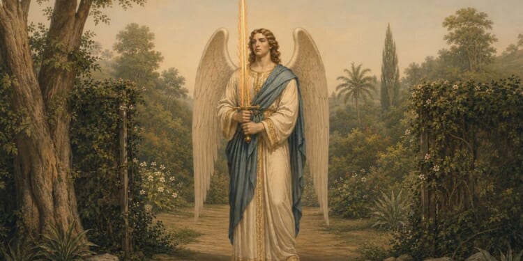 Image for article: Angel Still Guarding Eden With Flaming Sword Wondering If He Can Move Yet