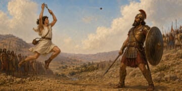 Image for article: Bible Scholars Now Believe David Yelled, 'Kobe!' While Hucking Stone At Goliath