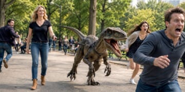 Image for article: 'There Aren't Bad Pets, Only Bad Owners,' Explains Woman Out Walking Velociraptor
