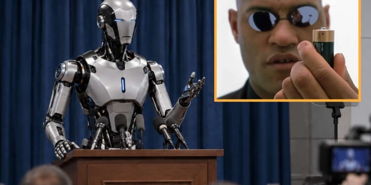 Image for article: A.I. Assures It Won't Exterminate Humanity As It Will Still Need Batteries